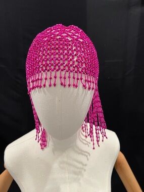 Fuchsia Beaded Fringe Headpiece